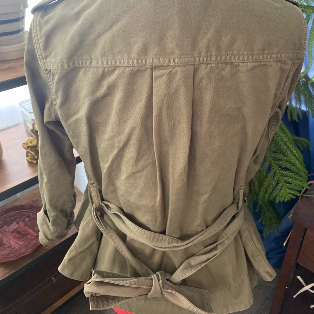 J. Crew army green denim cropped peplum jacket with tie waist, button-down - Picture 6 of 11